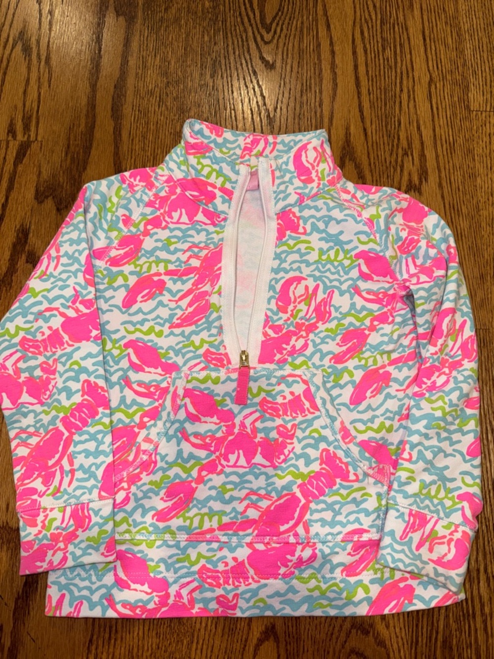 Kids Pink Lobster Print Half-Zip Top